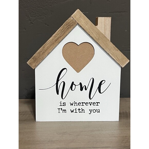 White Wooden House "Home is Wherever I'm With You" Heart Sentiment Decor - Picture 2 of 5